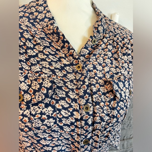 Angie 3/4 Sleeve Neutral Floral Dress w Pockets - Picture 4 of 11